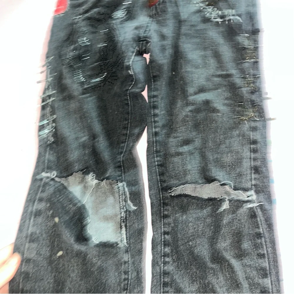 Punk’s Not Dead Grunge Jeans with Chains Embellished Patches Handmade Crust Goth - Picture 11 of 12